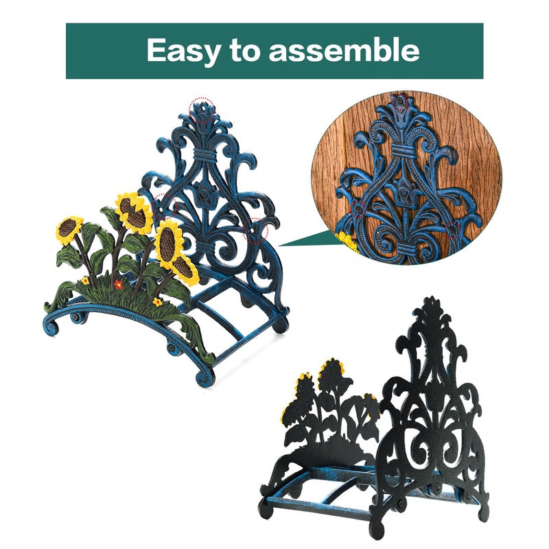 Sungmor Cast Iron Heavy Duty Garden Hose Holder - Decorative Hand-Painted Sunflower Wall Mounted Water Hose Hanger - Wall Decoration Hanging Hose Rack - Hose Reel Storage Butler - Metal Hose Stand - Image 4